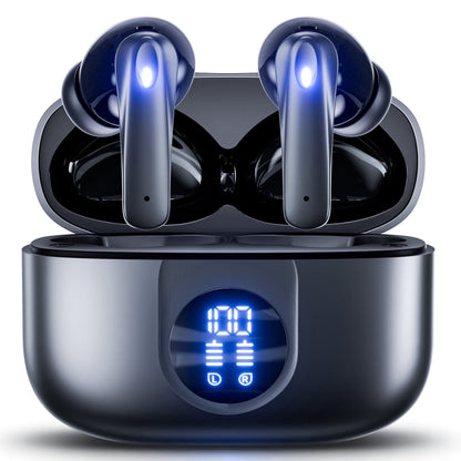 P91 Wireless Earbuds, Bluetooth Headphones V5.4 Stereo Ear Buds with Noise Cancelling Mics, 60H Playback Mini Case with Dual LED Display, IP7 Waterproof In-Ear Earphones for Android Ios